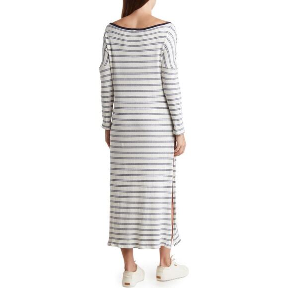 Go Couture New Striped Boat Neck Long Sleeve Sweater Maxi Dress White Navy S USA - Picture 2 of 10